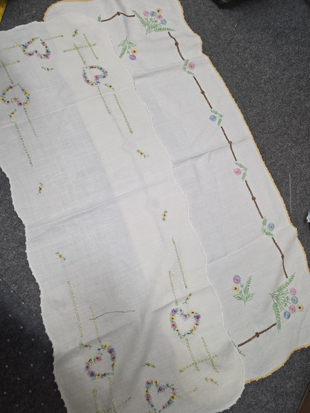Handmade Vintage Set Of 2 Embroidered Linens